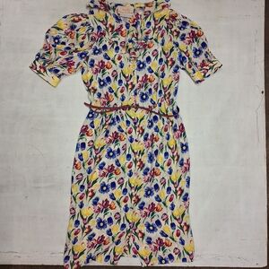 Vintage Oscar Del Renta Floral Silk Dress with Belt